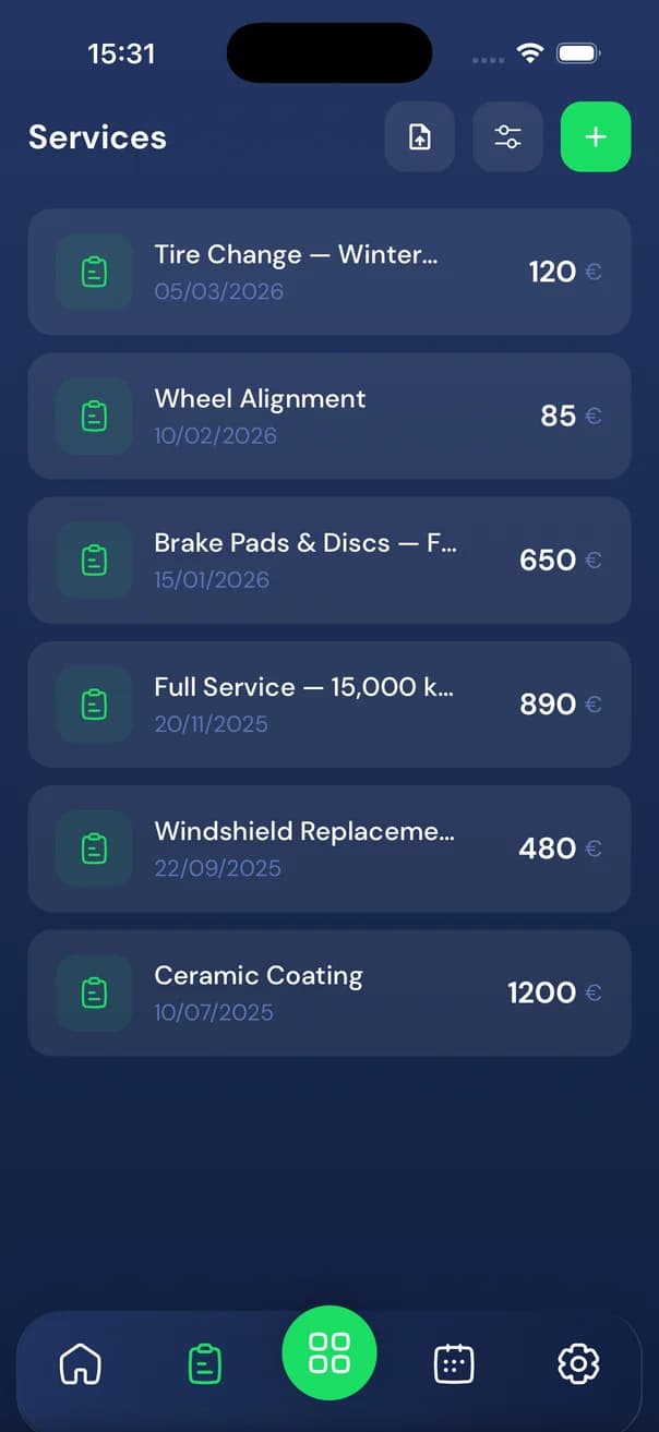 Service records in the Car Service Book app